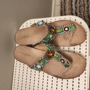 Cloudwalkers Women's Beaded Sandals - Green and Brown